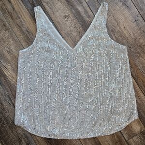 LOFT Silver Sequin Tank Top, Statement Piece. Like New Medium